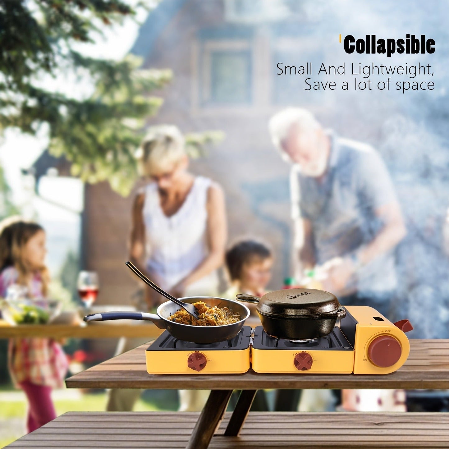 Portable Propane Stove 2-Burner 16000 BTU, Collapsible Camping Stove with Carrying Bag & Side Shelves