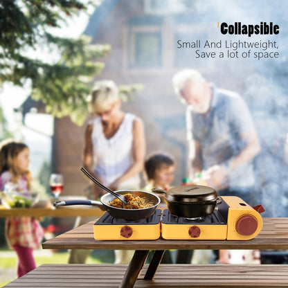 Portable Propane Stove 2-Burner 16000 BTU, Collapsible Camping Stove with Carrying Bag & Side Shelves