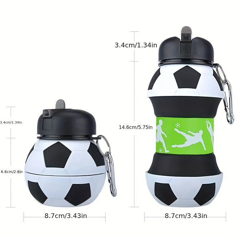 Soccer-Ball-Shaped Water Bottle with Black-and-Green Body, Flip Spout, Carry Strap and 550 ml Source Size