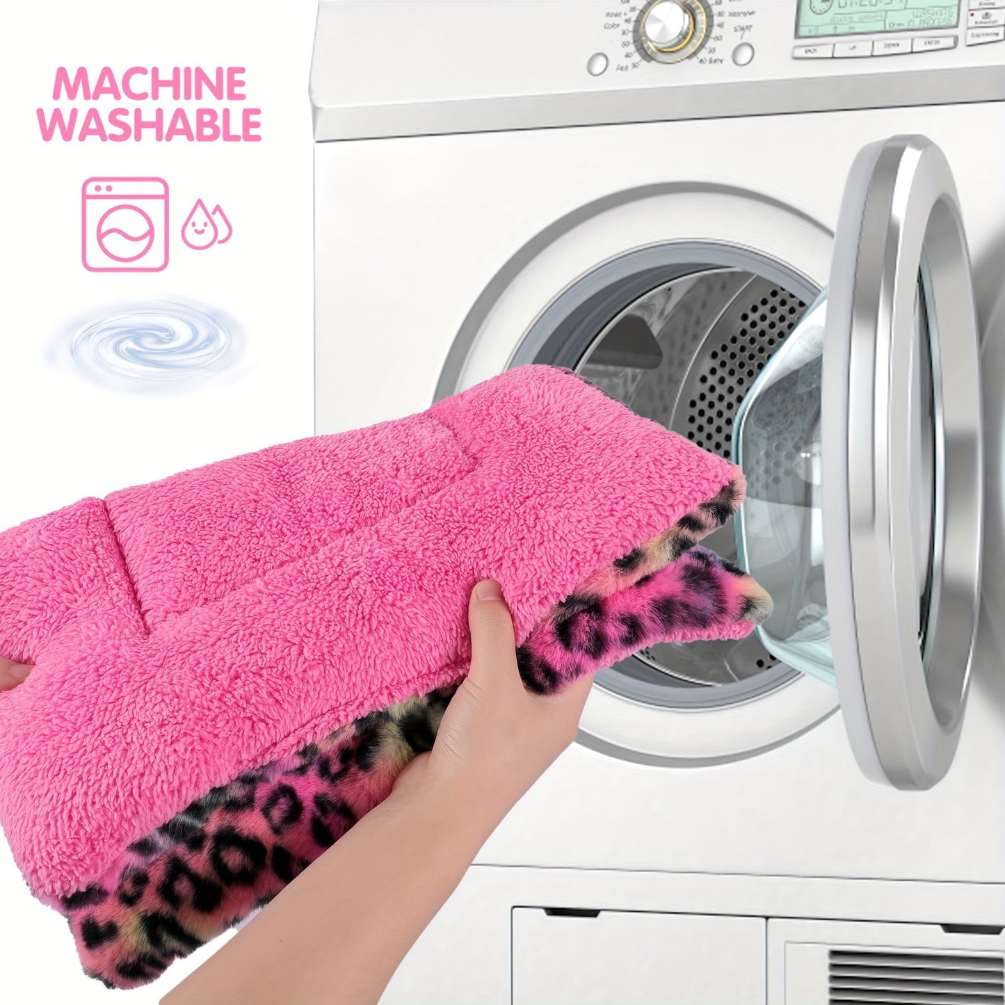 Reversible Plush Pet Mat Leopard Print Fleece Soft Warm Dog Cat Bed Pad Anti-Slip Machine Washable for Crate Car Sofa Floor