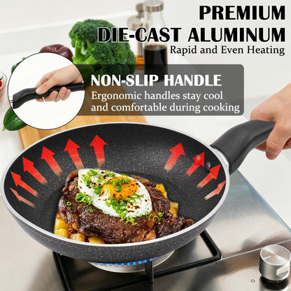 Nonstick Frying Pan Set 7pcs – 8.5" & 10" Aluminum Skillets with Deep Frying Pan, Fast Heating, Easy Clean
