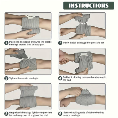 Emergency Pressure Bandage Six-Pack with 4-Inch Elastic Wraps, Absorbent Pads and Closure Bars
