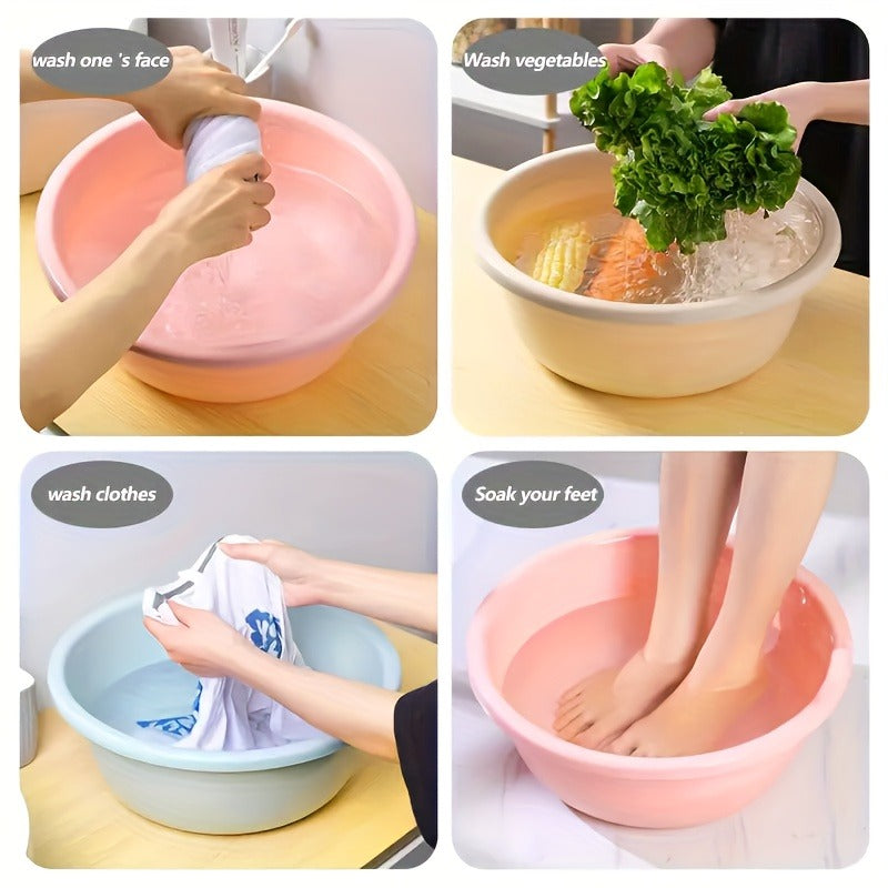 Plastic Wash Basin 12 Quart Stackable Round Tub – Portable Household Washing Bowl for Kitchen, Camping, Face Washing