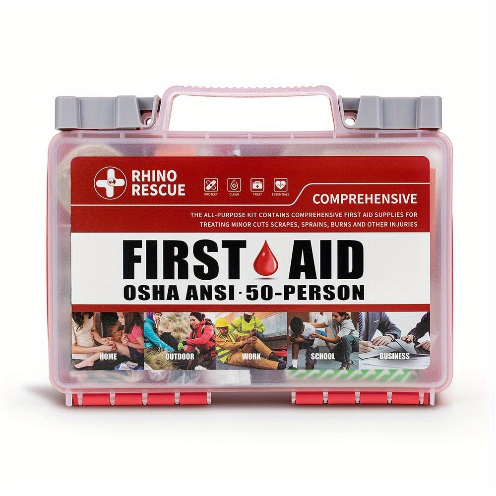 RHINO RESCUE 266-Piece First Aid Kit with Clear Handled Hard Case, Divided Trays and Packed Supplies