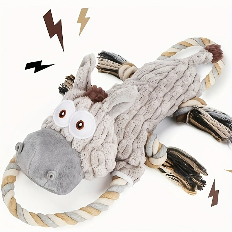 Dog Chew Toy Donkey Plush Squeaky Stretch Toy for Dogs – Durable Soft Stuffed Animal Chew Toy for Small Medium Large Dogs