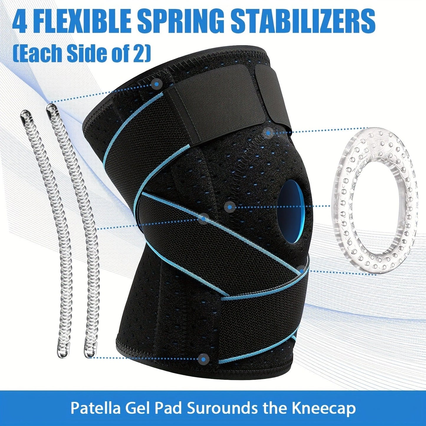 Knee Brace with Patella Gel Pad & Side Spring Stabilizers – Adjustable Compression Knee Support Wrap for Sports Running Workouts Camping