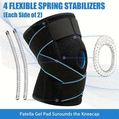 Knee Brace with Patella Gel Pad & Side Spring Stabilizers – Adjustable Compression Knee Support Wrap for Sports Running Workouts Camping