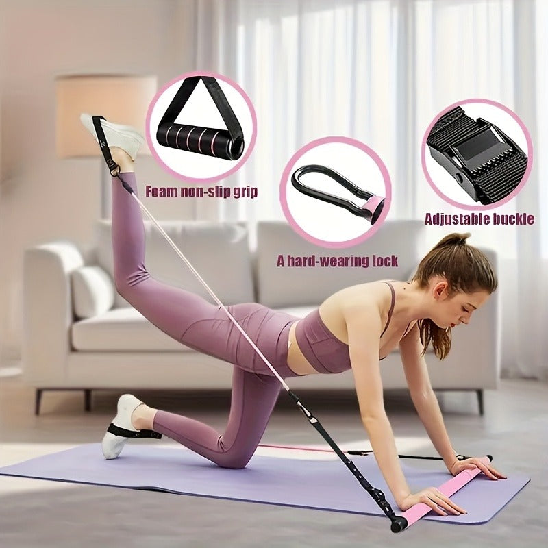 Pilates Bar Kit 14pcs with Resistance Bands & Tension Belt – Multifunctional Fitness Pedal Puller Stick for Home Yoga Stretch Training