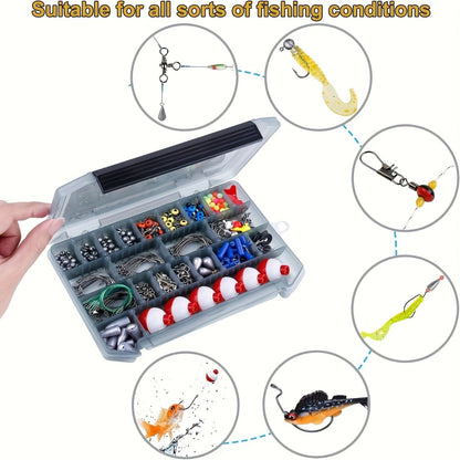 Fishing Accessories Kit 228 Piece Complete Fishing Set with Tackle Box Hooks Sinkers Swivels Lures Essential Gear for Freshwater Saltwater