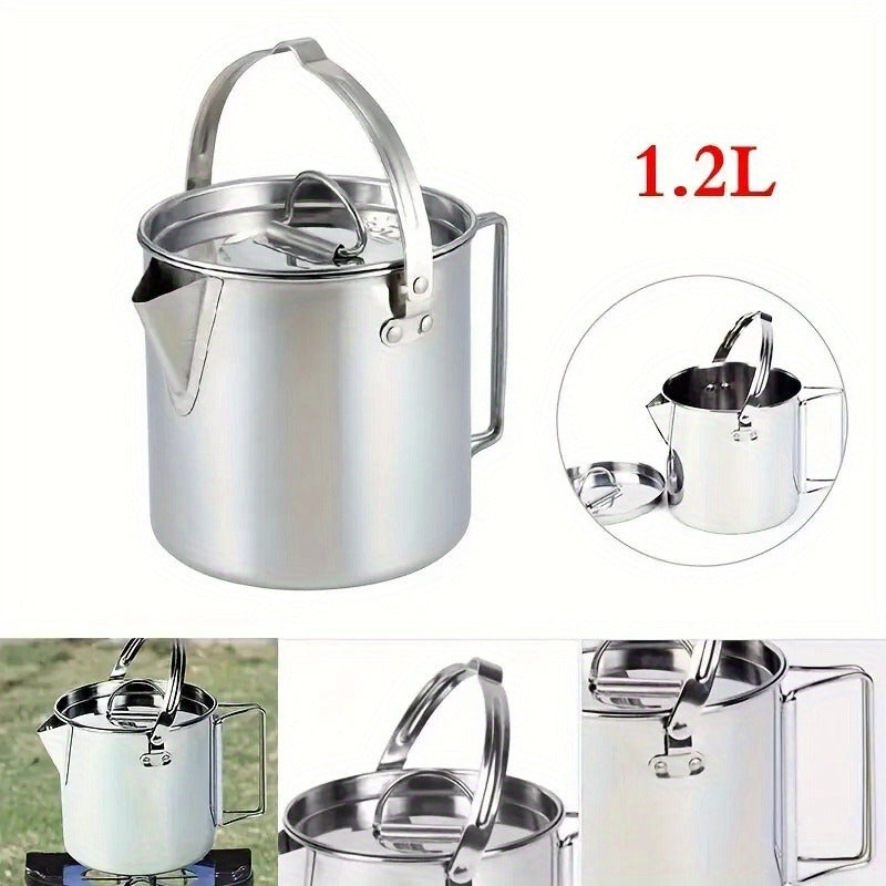Stainless Steel Camping Kettle 1.2L Collapsible Hanging Portable Outdoor Teapot with Lid for Camping Hiking Picnic Backpacking Campfire