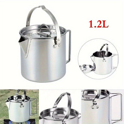 Stainless Steel Camping Kettle 1.2L Collapsible Hanging Portable Outdoor Teapot with Lid for Camping Hiking Picnic Backpacking Campfire