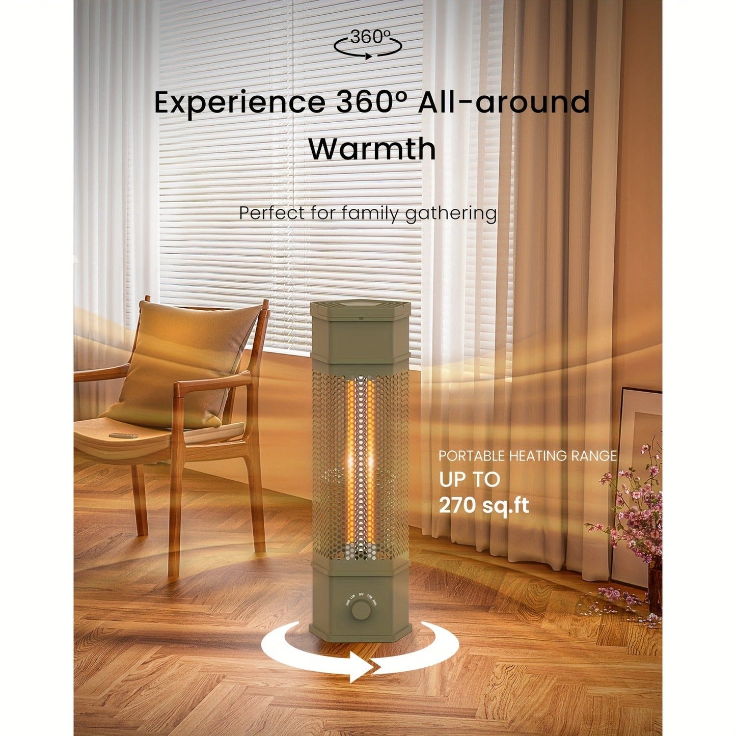 Electric Patio Heater 1400W 28", All-Around Radiant Heating with Tip-Over & Overheat Protection