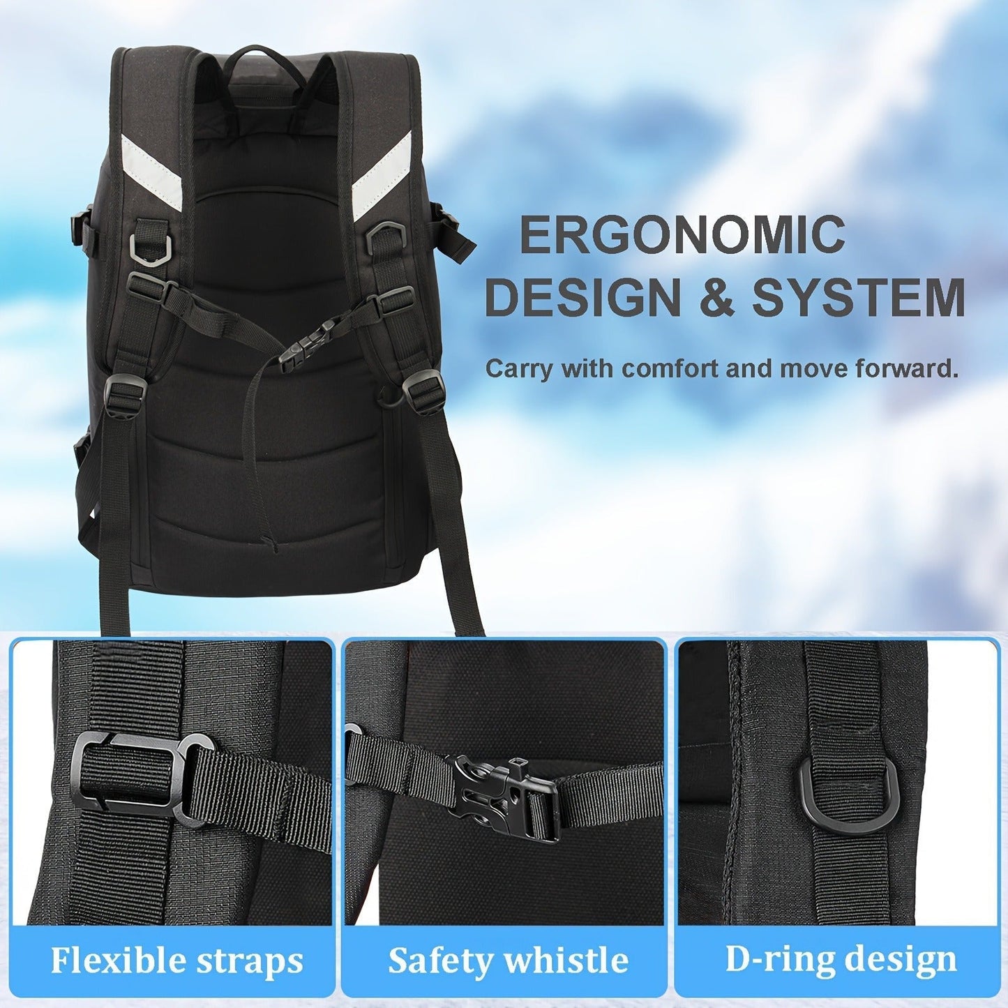 Ski Boot Bag Snowboard Backpack 40-50L Large Capacity Snow Gear Bag for Skiing Helmet Goggles Gloves Snowboard Accessories Winter Sports