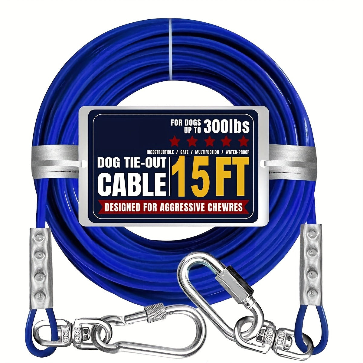 Dog Tie Out Cable for Yard Heavy Duty – Steel Wire Runner Leash with Swivel Hooks, Holds Up to 300 lbs, Anti-Tangle Dog Run Cable