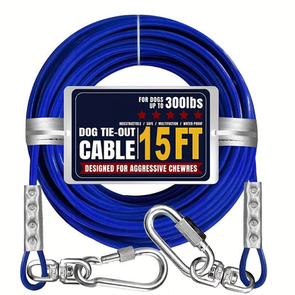 Dog Tie Out Cable for Yard Heavy Duty – Steel Wire Runner Leash with Swivel Hooks, Holds Up to 300 lbs, Anti-Tangle Dog Run Cable