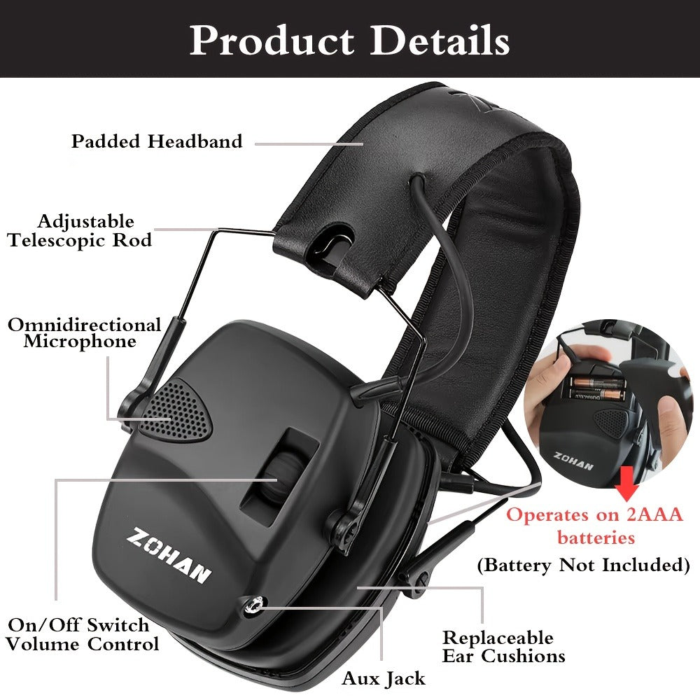 Electronic Shooting Earmuffs NRR 22dB Active Noise Cancelling Hearing Protection with Sound Amplification
