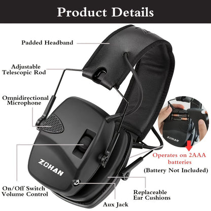 Electronic Shooting Earmuffs NRR 22dB Active Noise Cancelling Hearing Protection with Sound Amplification