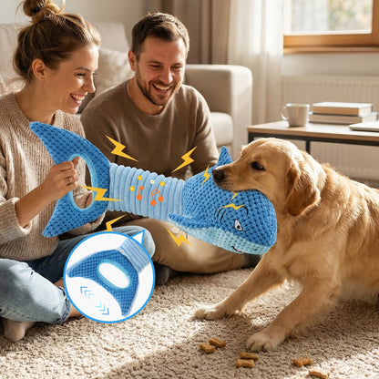 Squeaky Plush Dog Toys for Small Medium Large Dogs – Crinkle Stuffed Animal Chew Toy for Puppies, Shark & Platypus Design