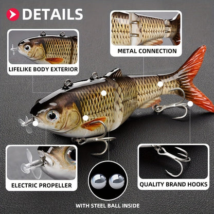Electric Robotic Swimbait with USB Rechargeable LED Light – Multi-Jointed Wobbler Swimming Fishing Bait, Realistic Robot Fish Lure for Bass