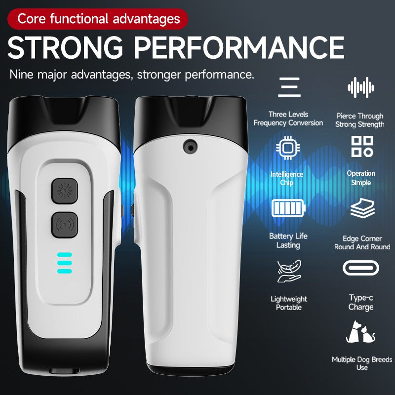 Ultrasonic Dog Bark Control Device with LED Flashlight – Adjustable Anti-Barking Trainer, Portable Indoor Outdoor Dog Behavior Corrector