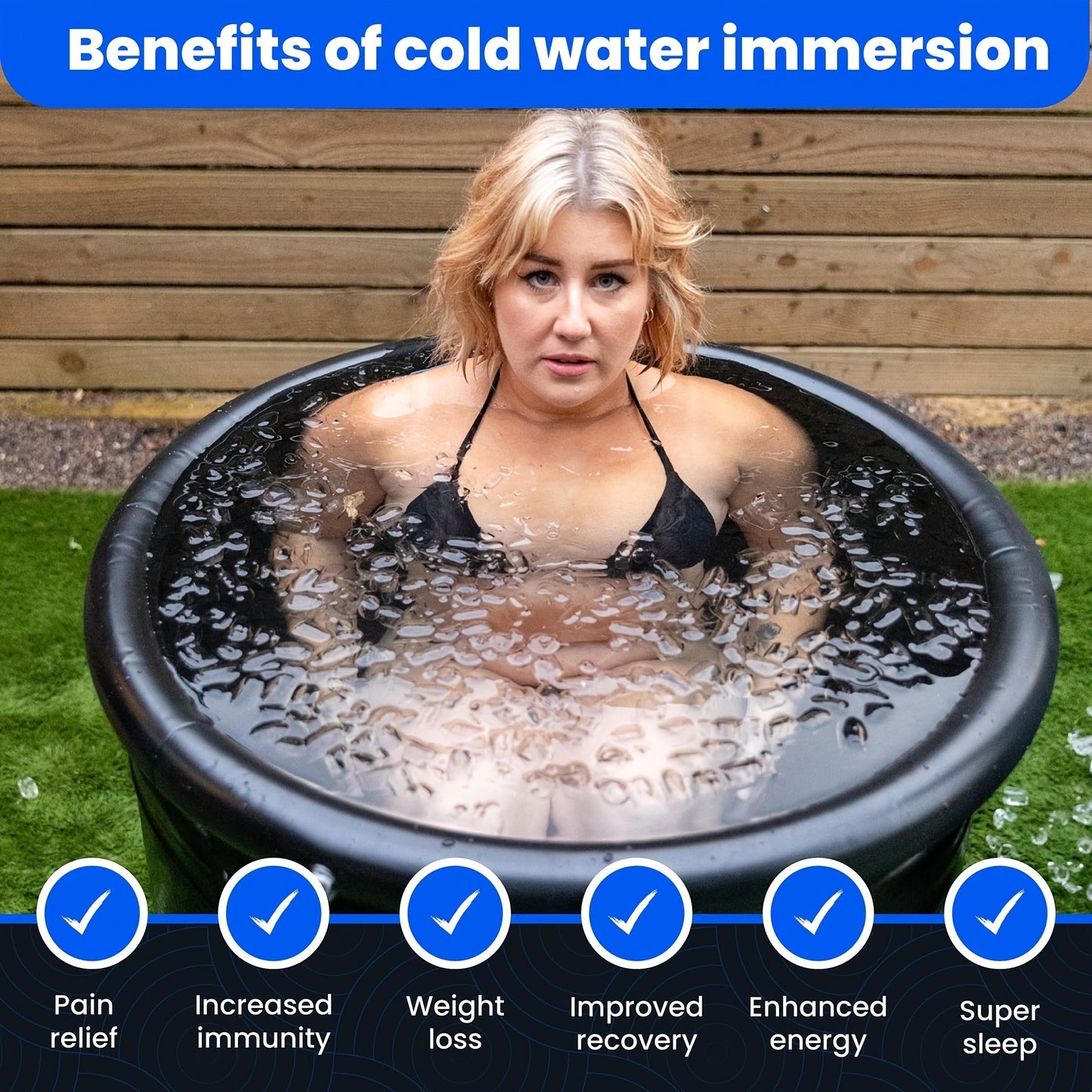 Cold Plunge Tub Foldable Ice Bath, 95-Gallon 34"x34"x30" Portable Cold Water Therapy Tub for Indoor & Outdoor Recovery