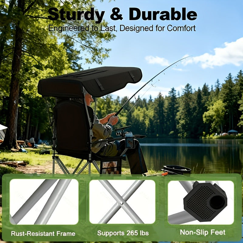 Canopy Camping Chair with 29.53-Inch Sun Shade, Cup Holders, Side Pocket and Four Color Options