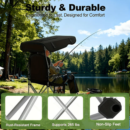 Canopy Camping Chair with 29.53-Inch Sun Shade, Cup Holders, Side Pocket and Four Color Options