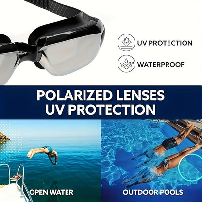 Anti-Fog Racing Swim Goggles Set 6-in-1 – HD UV Protection Silver Coated PC Lens, Waterproof PU Swim Cap, Nose Clip, Earplugs