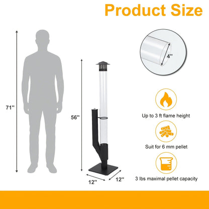 Outdoor Wood Pellet Patio Heater 56 Inch, Smokeless Portable Pellet Stove with Rain Cap, Viewing Window & Ash Tray