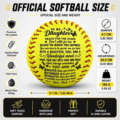 Personalized Softball Gift for Daughter – "To My Daughter" Inspirational Message Ball, International Standard Fastpitch Softball
