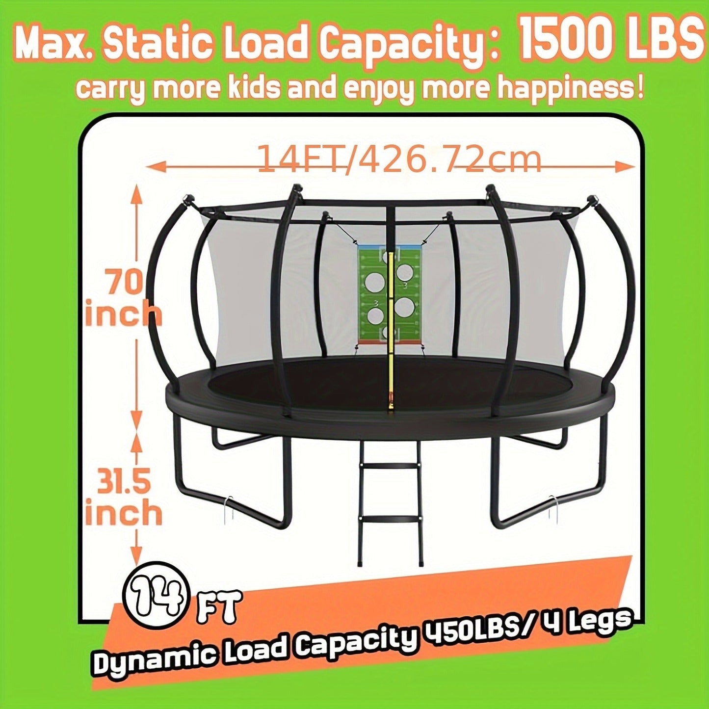 Outdoor Trampoline with Safety Enclosure Net Football Toss Game 8 10 12 14FT Round Backyard Trampoline for Kids Adults Indoor Outdoor Party
