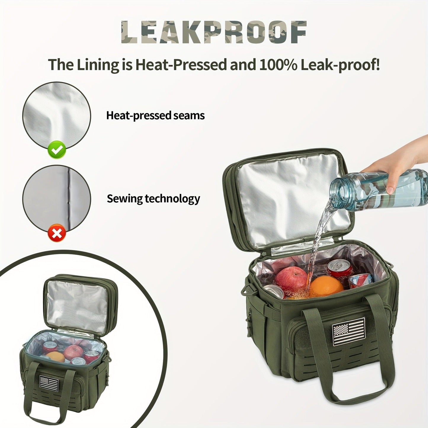 Tactical Insulated Cooler Lunch Box with MOLLE Webbing – Expandable & Leakproof, 3.7 Gal or 18L, for Hunting, Camping