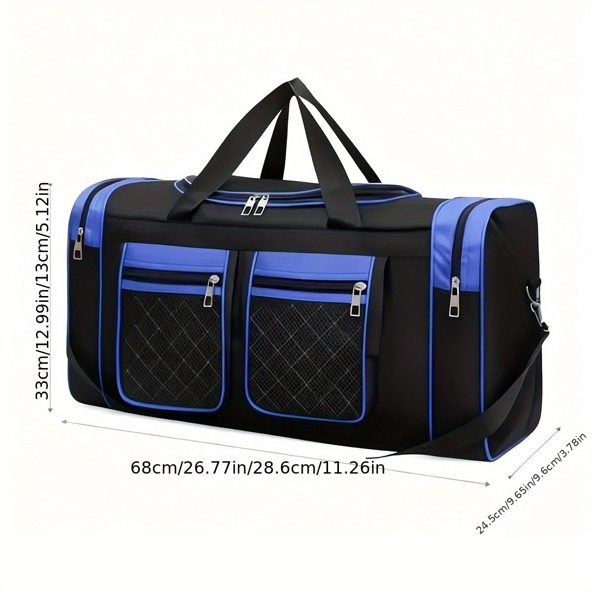 Gym Duffel Bag Large Capacity Travel Bag for Men Women Heavy Duty Polyester Multi Pocket Adjustable Shoulder Strap Zipper Closure
