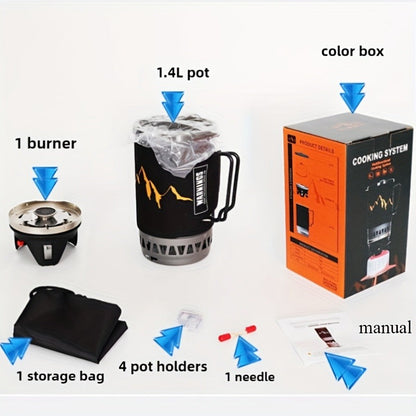 Camping Stove System 2pcs Set, Portable Propane Burner & Pot for Hiking Backpacking Outdoor Cooking