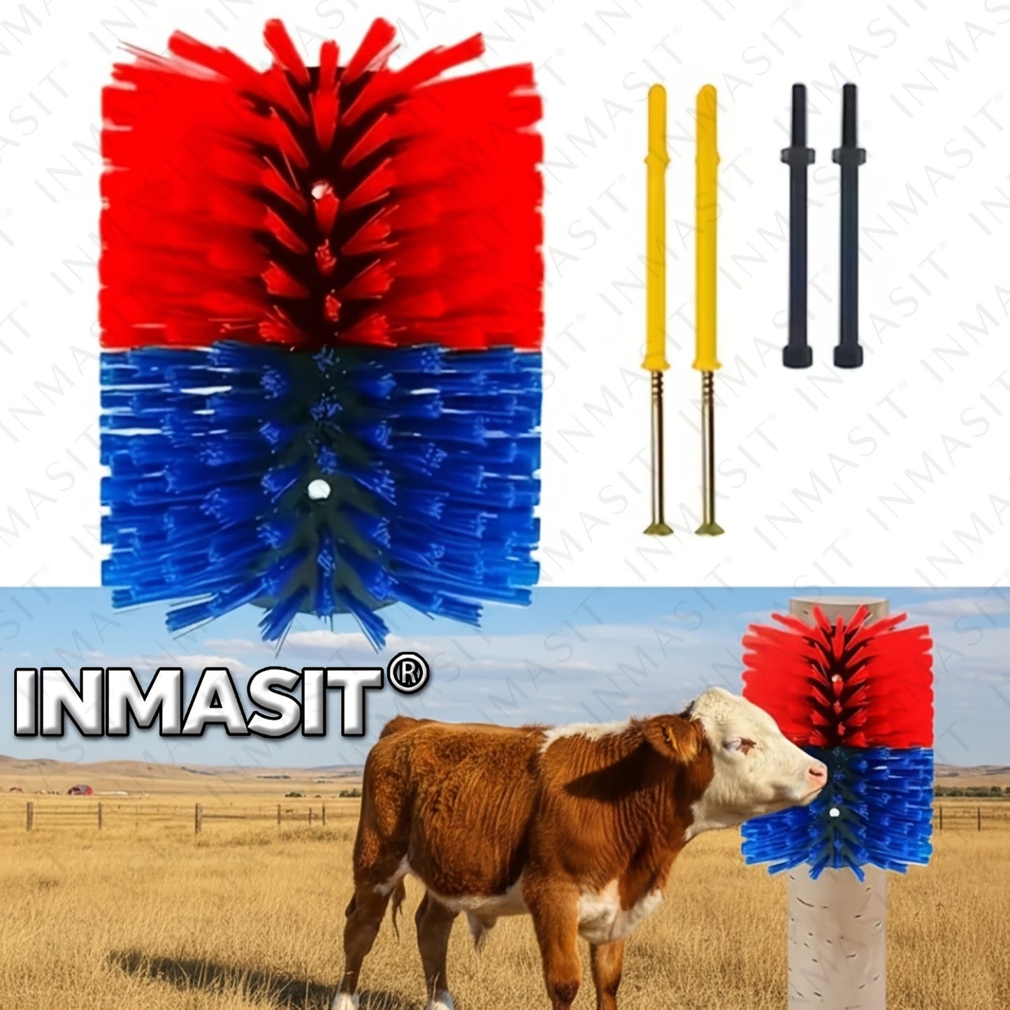 Livestock Grooming Brush Scratcher 8.7" – All-in-One Massage & Itch Relief Tool for Horse, Cow, Goat & Pig | Easy Install with 4 Screws