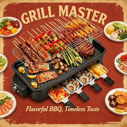 Indoor Smokeless Electric Grill 1500W Non-Stick Raclette Table Grill with Removable Plate & 3 Mini Pans Compact BBQ Griddle