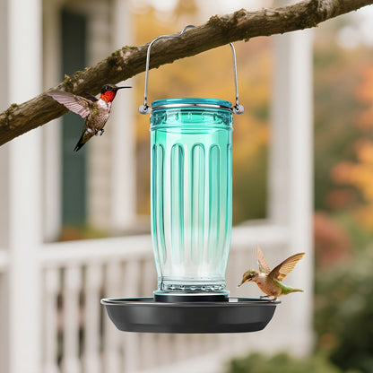 Bird Waterer Outdoor Hanging Glass Wild Bird Water Dispenser with Metal Handle – Gravity Fed Garden Yard Patio Tree Bird Feeder