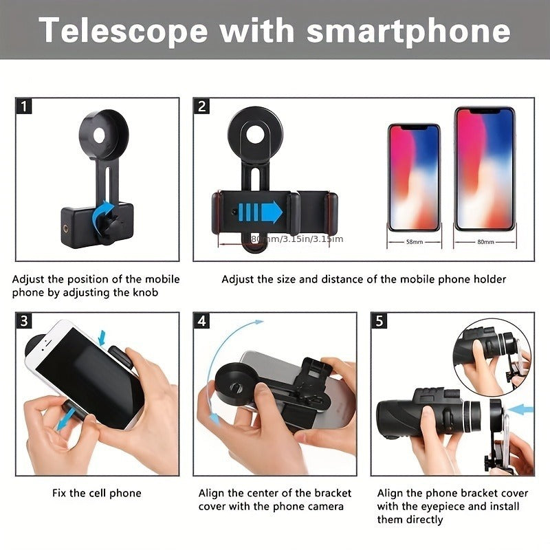 High Power Monocular Telescope with Smartphone Adapter and Tripod, BAK4 Prism HD Monocular for Bird Watching Wildlife Viewing Hiking