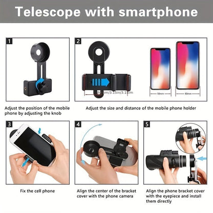 High Power Monocular Telescope with Smartphone Adapter and Tripod, BAK4 Prism HD Monocular for Bird Watching Wildlife Viewing Hiking