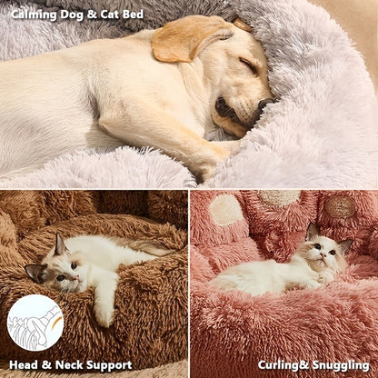 Dog Bed Cat Bed Bear Paw Round Plush Non-Slip – Soft Warm Cuddler Pet Mattress for Puppy, Small, Medium & Large Dogs and Cats