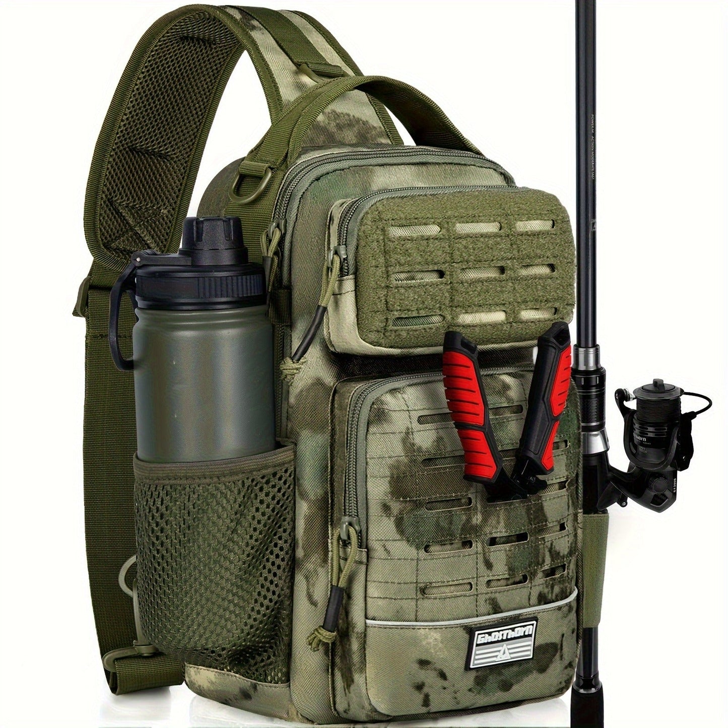 Camouflage Fishing Shoulder Bag with Zipper – Tactical Outdoor Gear Bag for Fishing Tackle, Hunting & Camping, Multi-Pocket Crossbody Bag
