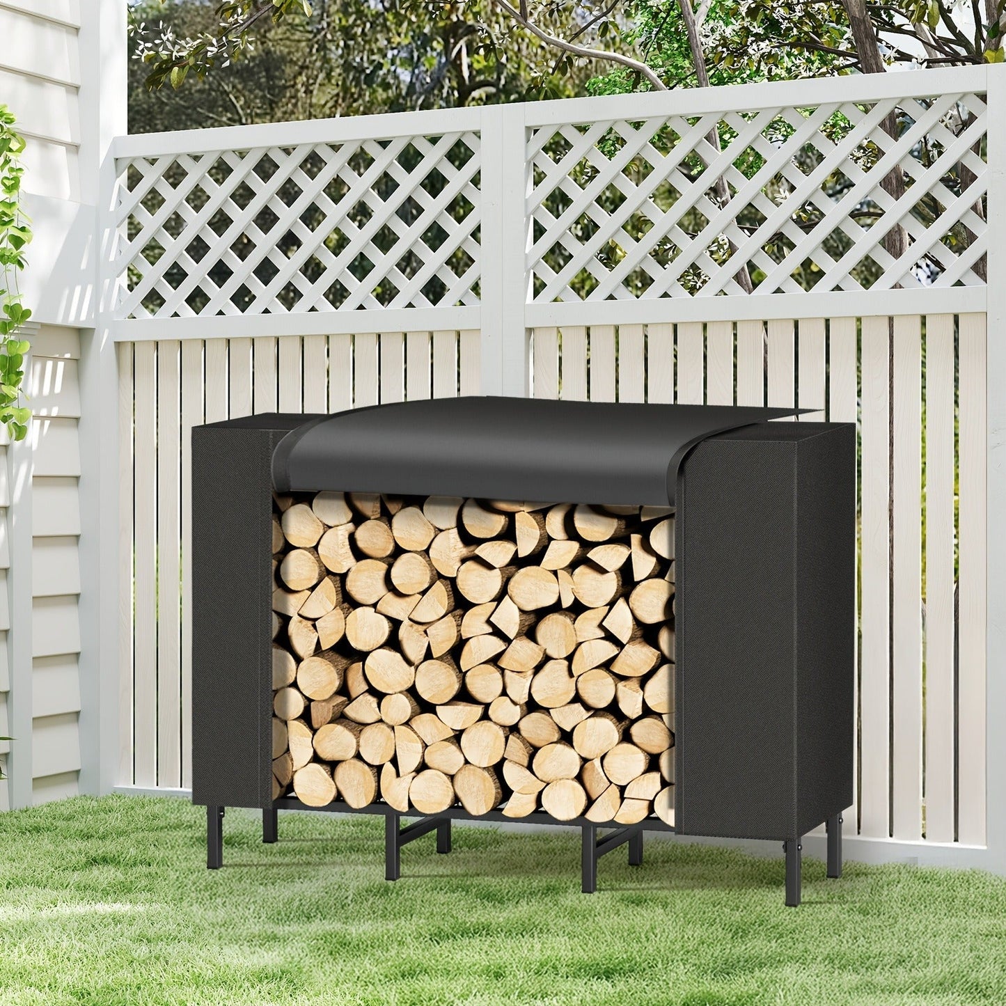 Firewood Rack Heavy Duty Adjustable – Outdoor & Indoor Log Holder with Cover, A-Frame Steel Wood Storage Stand for Fireplace, Patio, Cabin