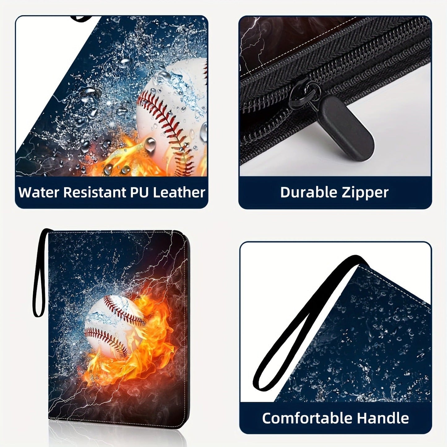 900-Slot Trading Card Storage Binder with 50 Removable 9-Pocket Pages and Zip-Around PU Cover