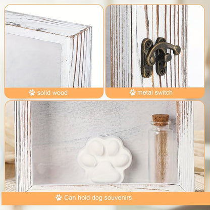 Pet Memorial Shadow Box 8x10 Wood Frame Display Case with Paw Print Kit Small Bottle & Pins, Dog Cat Urn Ashes Keepsake Box for Loss Pet