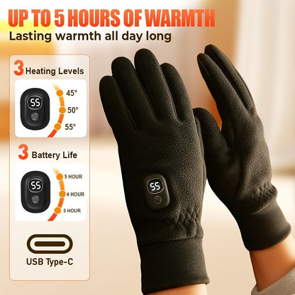 Half-Finger Heated Gloves with Digital Power Display, Three Heat Levels, USB-C Charging and One- or Two-Pair Options