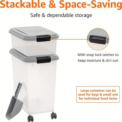 Pet Food Storage Container Set 3-Piece – 30QT + 10QT Airtight Snap-Lock with 360° Wheels & Scoop, Holds up to 37.5lb