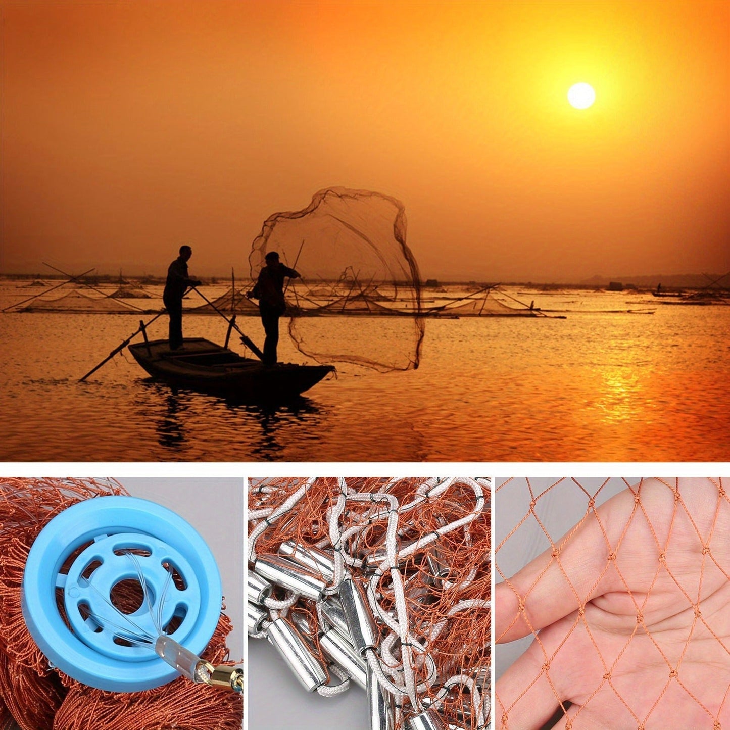 Saltwater Casting Net Set with Fish Basket – 12-Foot Diameter, 0.12" Mesh, Heavy-Duty Zinc-Plated Lead Sinkers for Rapid Sinking