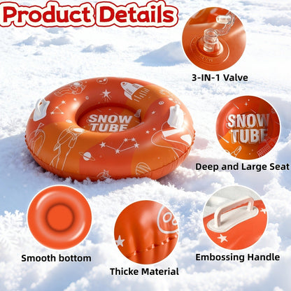 Snow Sled Tubes 3-Pack Foldable Inflatable – Triple-Layer PVC Snow Tubes 36 & 40 Inch, 220 lbs Capacity, 3-Layer Airlock Valve