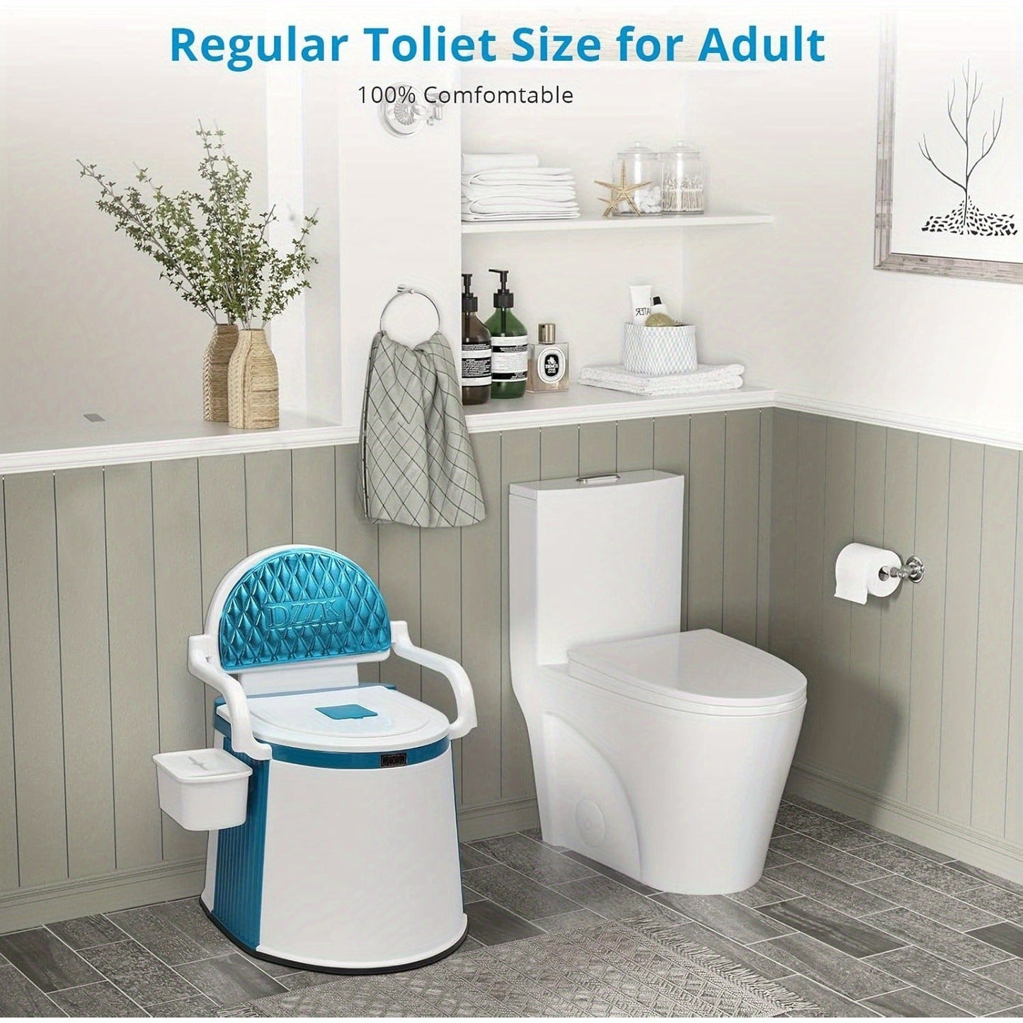 Portable Camping Toilet with Backrest – 350lb Capacity, 6-8 Gal Detachable Bucket, Anti-Slip Base, Built-in TP Holder & Phone Shelf