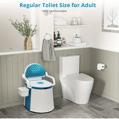 Portable Camping Toilet with Backrest – 350lb Capacity, 6-8 Gal Detachable Bucket, Anti-Slip Base, Built-in TP Holder & Phone Shelf